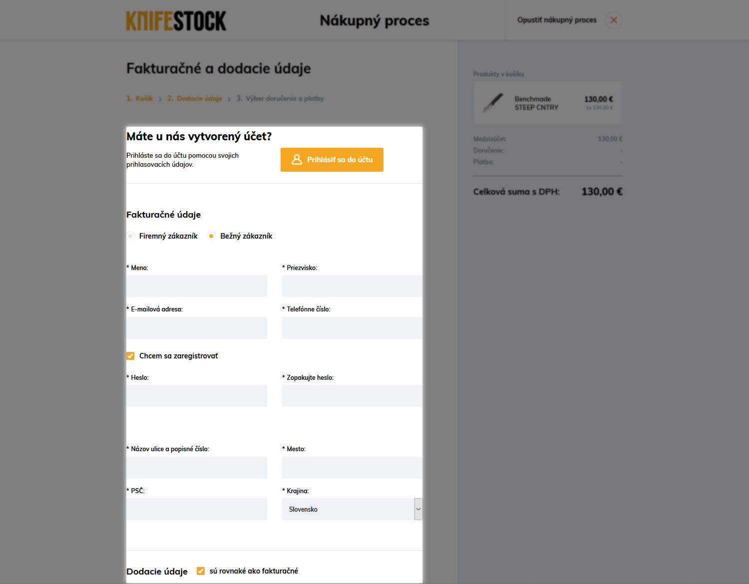 guía de cómo comprar en knifestock.sk - datos de entrega