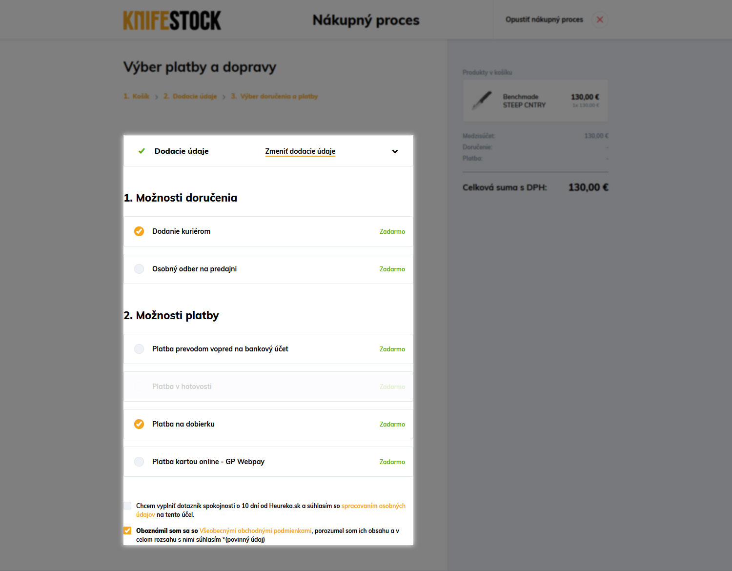 guía de cómo comprar en knifestock.sk - entrega y pago