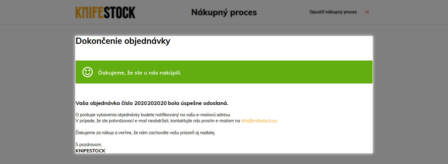 guía de cómo comprar en knifestock.sk - email