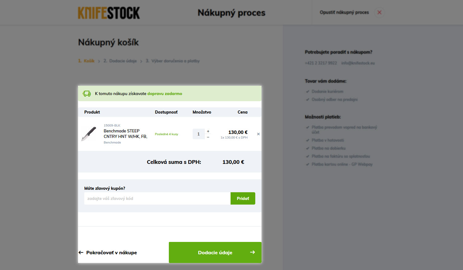 guía de cómo comprar en knifestock.sk - carrito